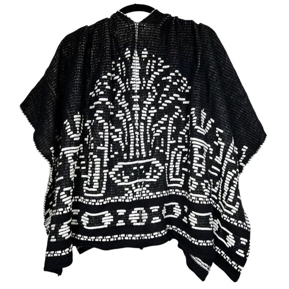 Soft Surroundings Womens Black Aztec Stretch Stitch Tribal Wrap Poncho One Size - Picture 3 of 16